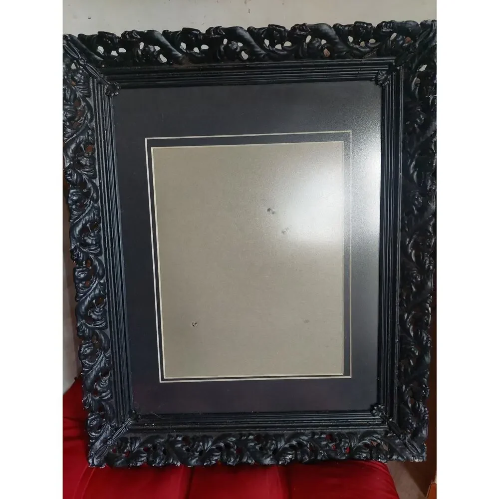 VTG Antique Ornate Baroque Roccoco Black Metal Matted Frame Victorian 8x10